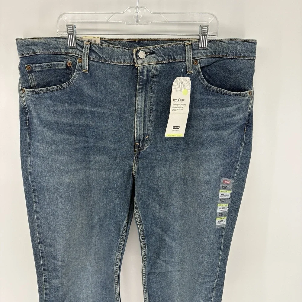 Levis 511 Slim Fit Jeans Mens 42x32 Blue Medium Wash Denim Stretch NWT Plus Size